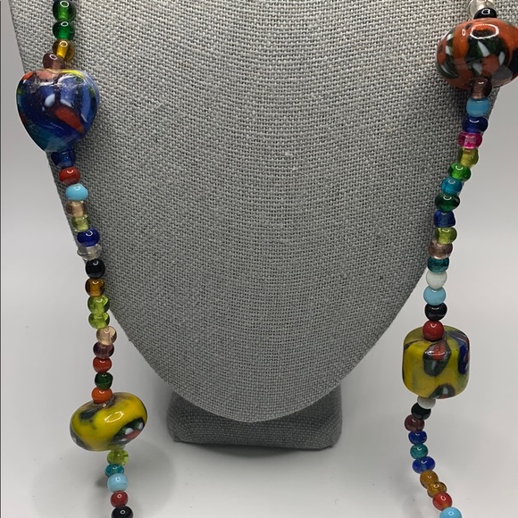 ♥️SALE! 3for$15 Colorful Artisan Glass Beaded Necklace 28” Millefiori Infinity - Picture 3 of 9
